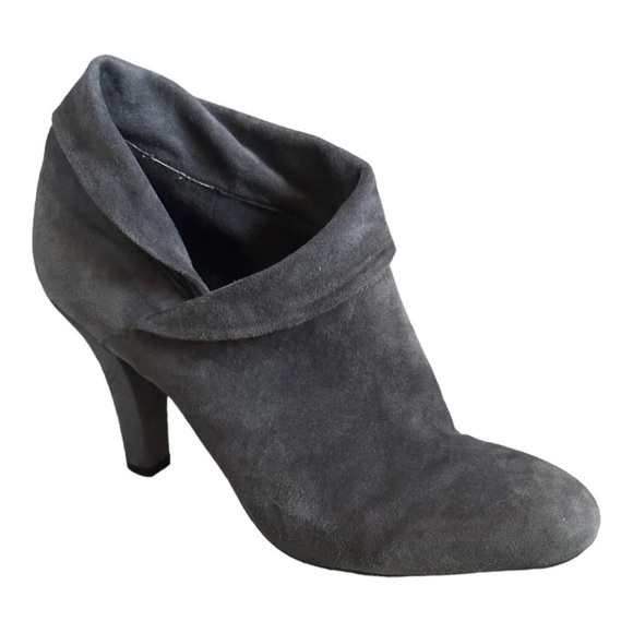 Enzo Angiolini Suede Slouchy Foldover Ankle Booties Gray Heeled Boots Size 10 - Picture 2 of 9